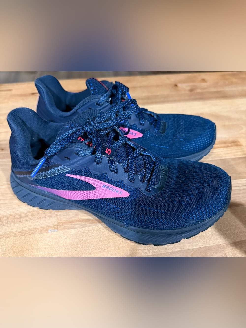Brooks Navy Athletic Sneakers with Pink Trim - Picture 2 of 6
